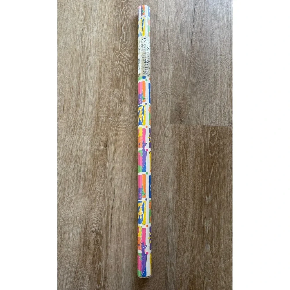 1997 Vtg Bright Animal Baby Kids Gift Wrap Roll Paramount Papers New Sealed
